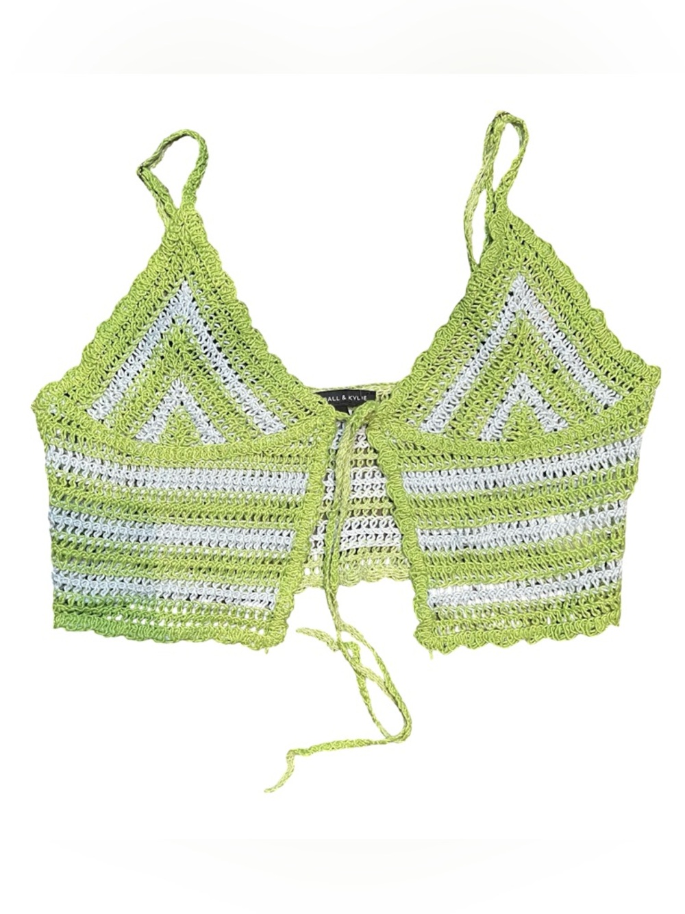 Kendall & Kylie Lime Green and White Crochet Tie-Front Summer Beach Camisole